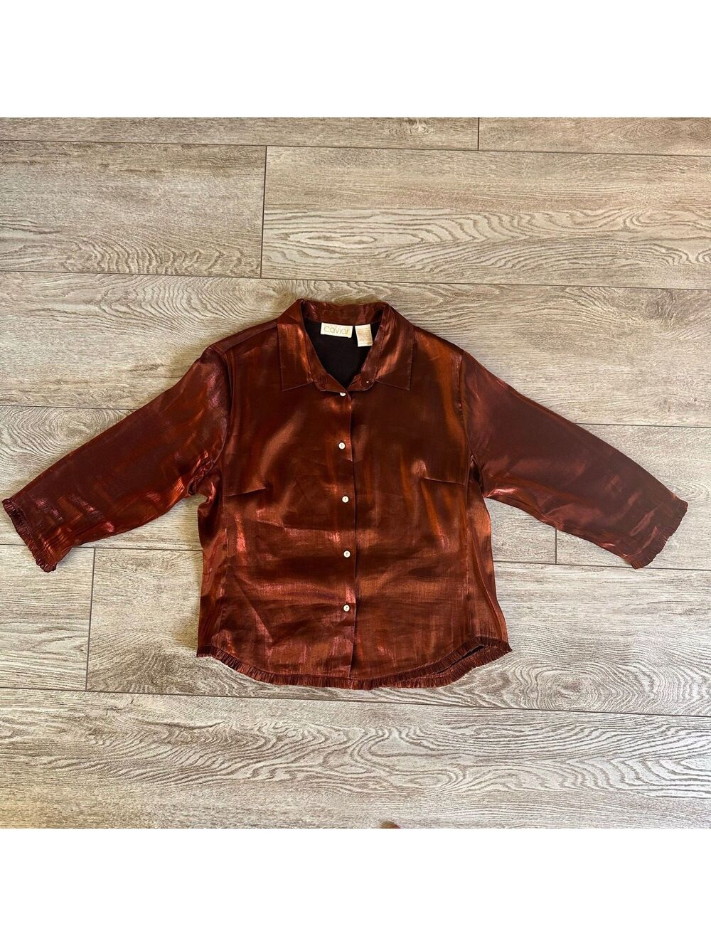 Vintage CAVIAR Metallic Bronze Shimmer Button Front Blouse Women's Large